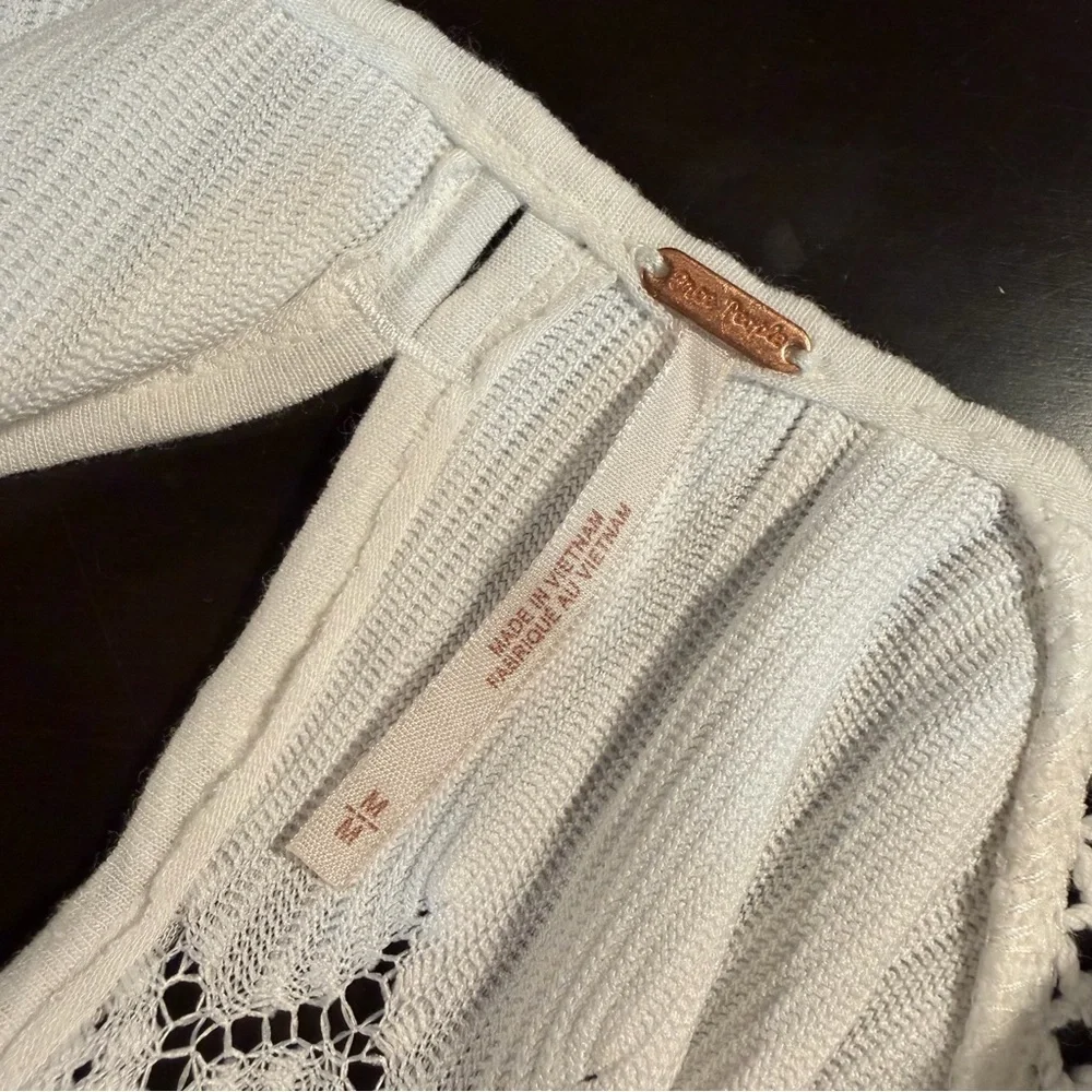 Free People ‘Fire Island’ Embroidered Keyhole Open Knit Peasant Top in White M
